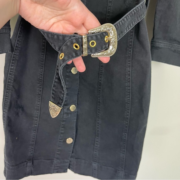 NWT RETROFETE LEMA DENIM BUTTON UP BELTED MINI DRESS SLEEVES SIZE XL IN BLACK - Picture 9 of 16